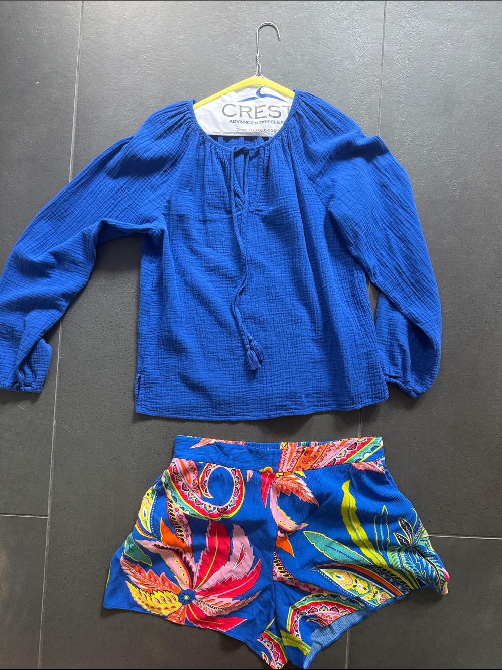 Boden Girls Bright Blue Multi Floral Smocked Bottoms set